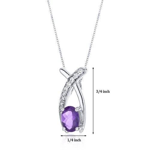 Amethyst Pendant Necklace Sterling Silver Oval 0.75 Carats