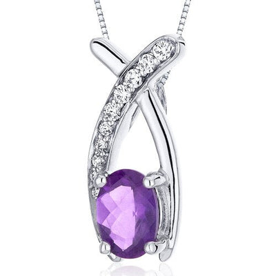 Amethyst Pendant Necklace Sterling Silver Oval 0.75 Carats