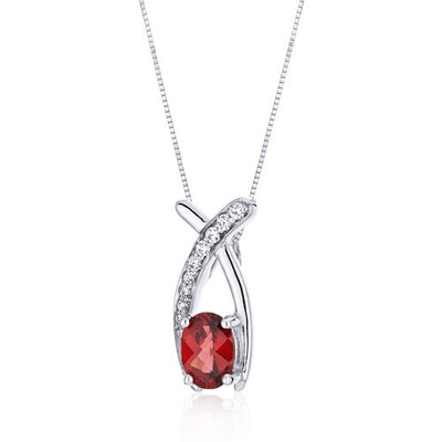 Garnet Pendant Necklace Sterling Silver Oval Shape 1 Carats