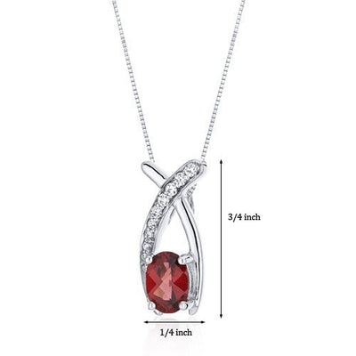 Garnet Pendant Necklace Sterling Silver Oval Shape 1 Carats