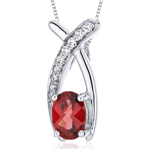 Garnet Pendant Necklace Sterling Silver Oval Shape 1 Carats