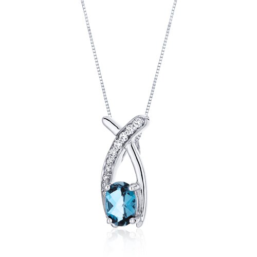 London Blue Topaz Pendant Necklace Sterling Silver 0.75 Carats