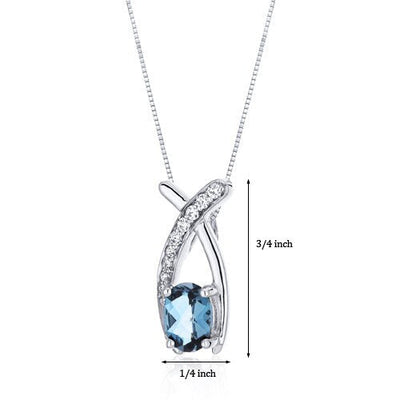 London Blue Topaz Pendant Necklace Sterling Silver 0.75 Carats