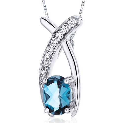 London Blue Topaz Pendant Necklace Sterling Silver 0.75 Carats