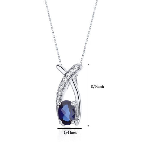 Blue Sapphire Pendant Necklace Sterling Silver Oval 1 Carats