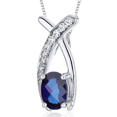 Blue Sapphire Pendant Necklace Sterling Silver Oval 1 Carats