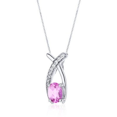 Pink Sapphire Pendant Necklace Sterling Silver Oval 1 Carats