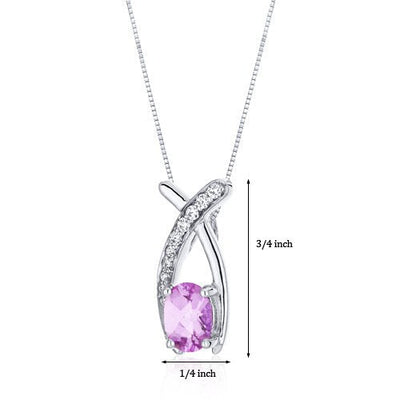 Pink Sapphire Pendant Necklace Sterling Silver Oval 1 Carats