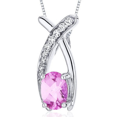 Pink Sapphire Pendant Necklace Sterling Silver Oval 1 Carats