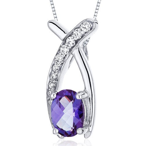 Alexandrite Pendant Necklace Sterling Silver Oval 1 Carats