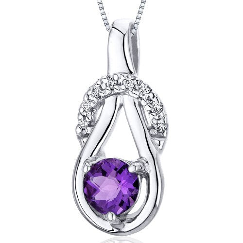 Amethyst Pendant Necklace Sterling Silver Round 0.5 Carats