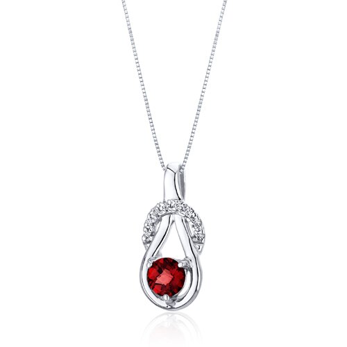 Garnet Pendant Necklace Sterling Silver Round Shape 0.5 Carats