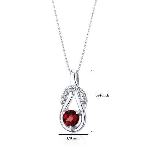 Garnet Pendant Necklace Sterling Silver Round Shape 0.5 Carats