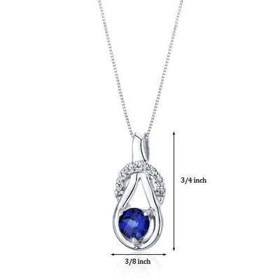 Blue Sapphire Pendant Necklace Sterling Silver Round 0.75 Cts