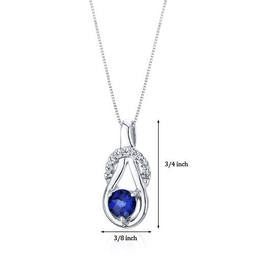 Blue Sapphire Pendant Necklace Sterling Silver Round 0.75 Cts