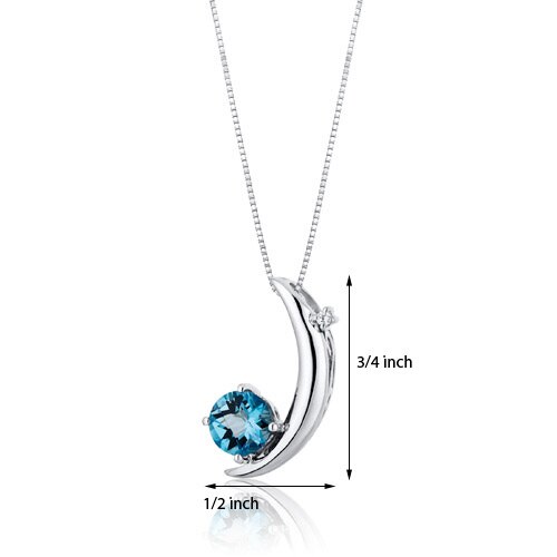 Swiss Blue Topaz Pendant Necklace Sterling Silver Round 1 Cts SP10270