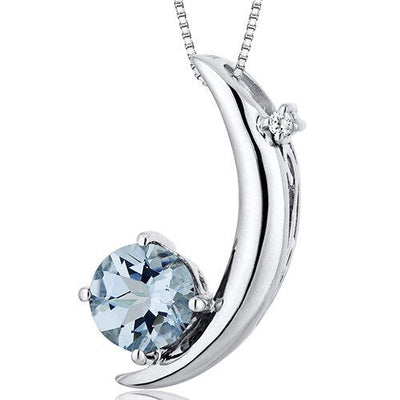 Aquamarine Pendant Necklace Sterling Silver Round 1 Carats