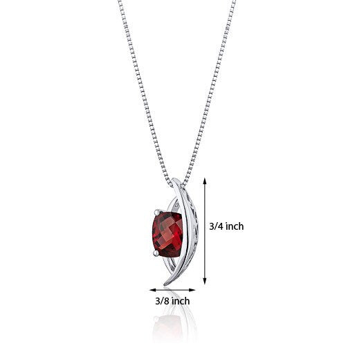 Garnet Pendant Necklace Sterling Silver Radiant 1.75 Carats