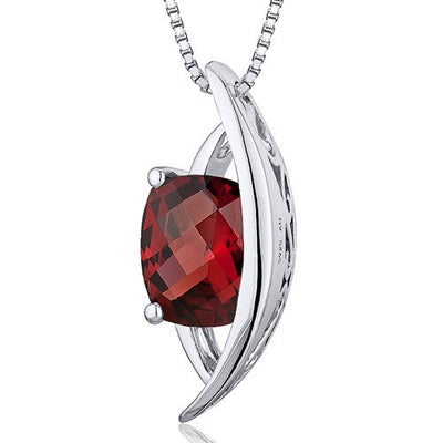 Garnet Pendant Necklace Sterling Silver Radiant 1.75 Carats