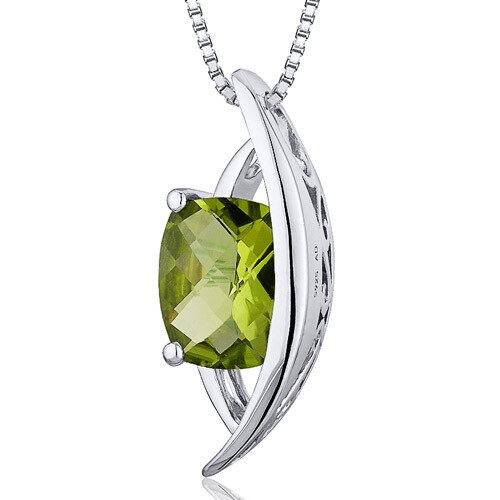 Peridot Floating Gallery Pendant Necklace Sterling Silver 1.50 Carats Radiant Cut