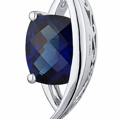 Blue Sapphire Pendant Necklace Sterling Silver Radiant 2 Carat