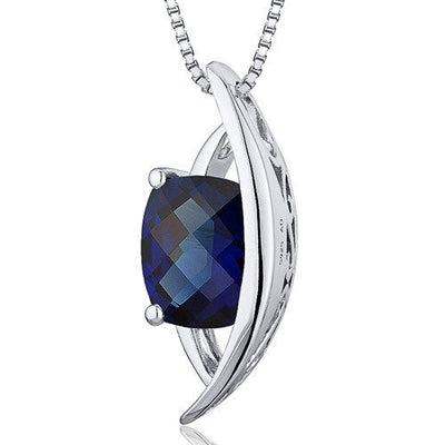 Blue Sapphire Pendant Necklace Sterling Silver Radiant 2 Carat