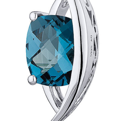 London Blue Topaz Pendant Sterling Silver Radiant cut