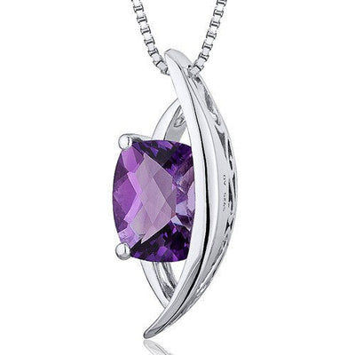 Amethyst Pendant Necklace Sterling Silver Radiant 1.5 Carats