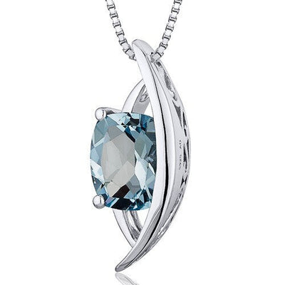 Aquamarine Pendant Necklace Sterling Silver Radiant 1.25 Carat