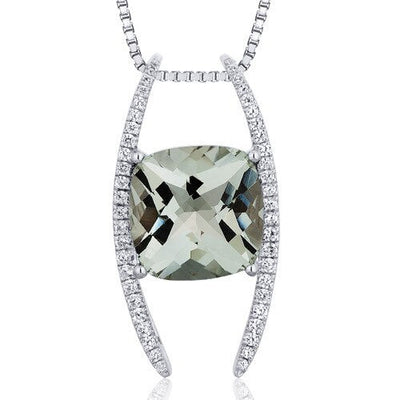 Green Amethyst Pendant Necklace Sterling Silver 4.5 Carats