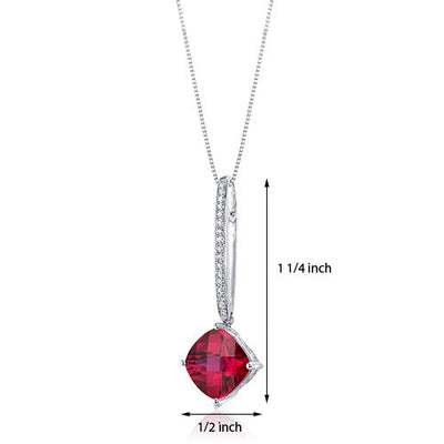 Dangling 5.50 Carats Cushion Cut Sterling Silver Created Ruby Pendant