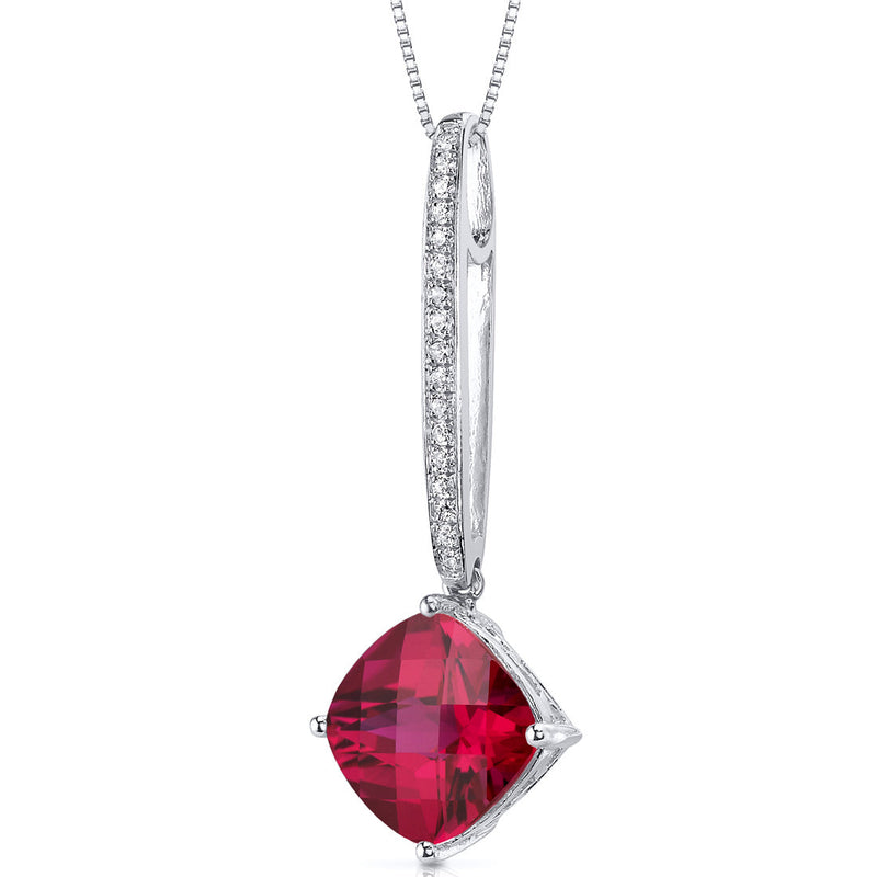 Dangling 5.50 Carats Cushion Cut Sterling Silver Created Ruby Pendant