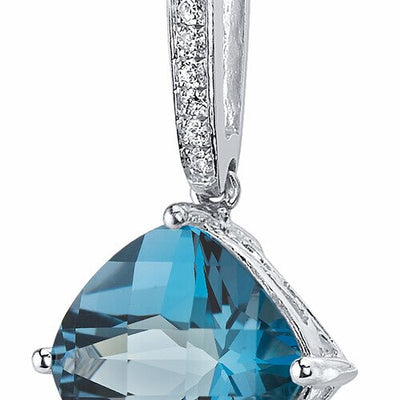 London Blue Topaz Pendant Necklace Sterling Silver 4.5 Carats