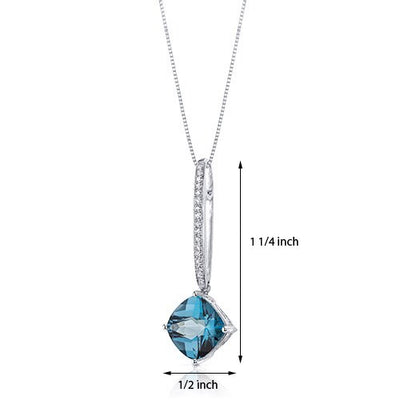 London Blue Topaz Pendant Necklace Sterling Silver 4.5 Carats