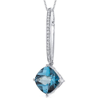 London Blue Topaz Pendant Necklace Sterling Silver 4.5 Carats