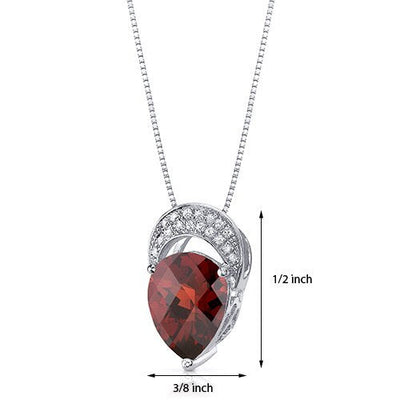 Garnet Pendant Necklace Sterling Silver Pear Shape 2.75 Carats