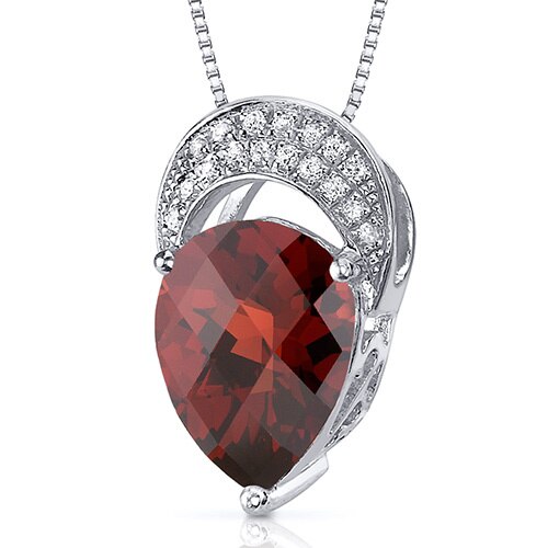 Garnet Pendant Necklace Sterling Silver Pear Shape 2.75 Carats