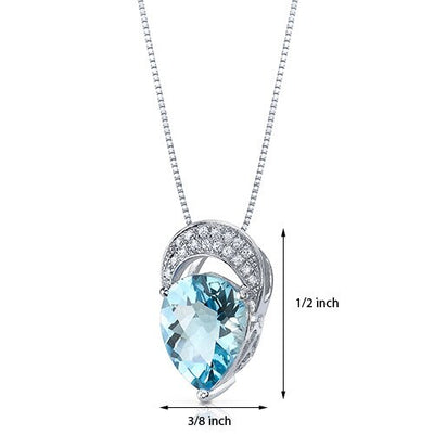 Swiss Blue Topaz Pendant Necklace Sterling Silver Pear 2.5 Cts