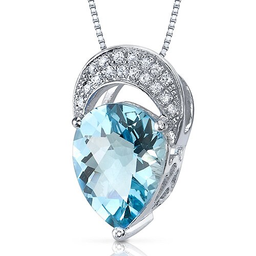 Swiss Blue Topaz Pendant Necklace Sterling Silver Pear 2.5 Cts