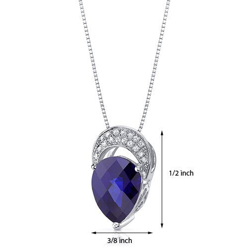 Blue Sapphire Pendant Necklace Sterling Silver Pear 3 Carats