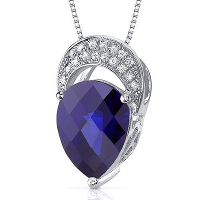 Blue Sapphire Pendant Necklace Sterling Silver Pear 3 Carats