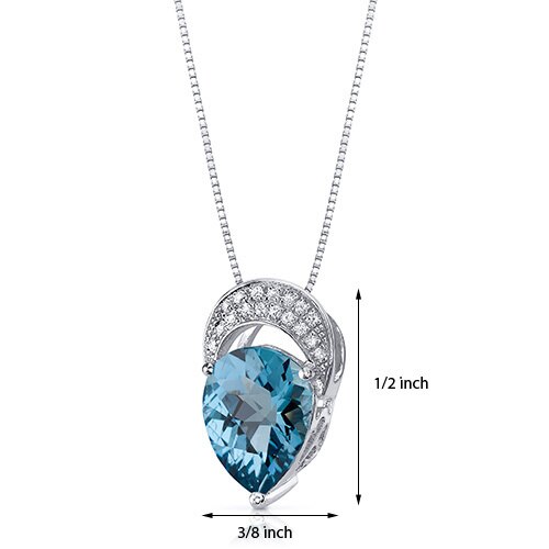 London Blue Topaz Pendant Sterling Silver Pear 2.5 Carats