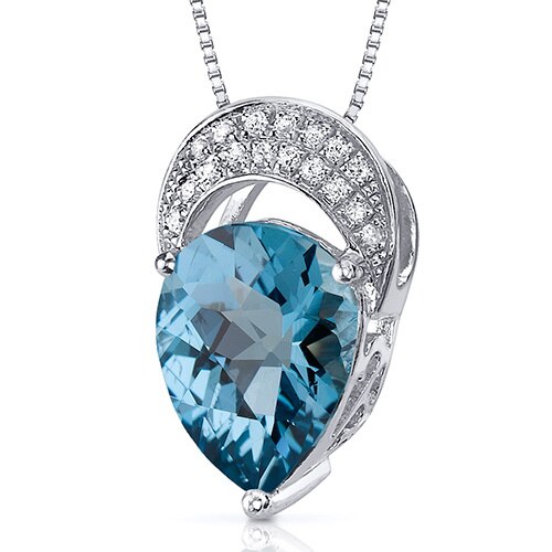 London Blue Topaz Pendant Sterling Silver Pear 2.5 Carats