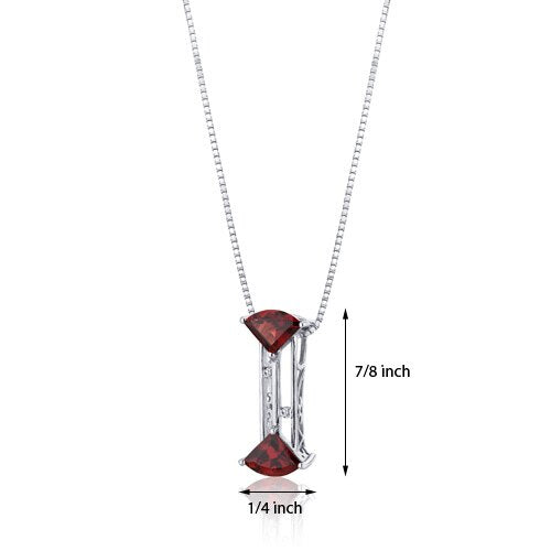 Garnet Pendant Necklace Sterling Silver Fan Shape 2 Carats