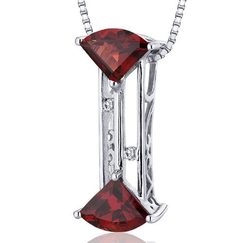 Garnet Pendant Necklace Sterling Silver Fan Shape 2 Carats