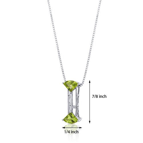 Peridot Pendant Necklace Sterling Silver Fan Shape 1.75 Carats