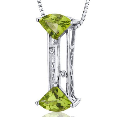 Peridot Pendant Necklace Sterling Silver Fan Shape 1.75 Carats