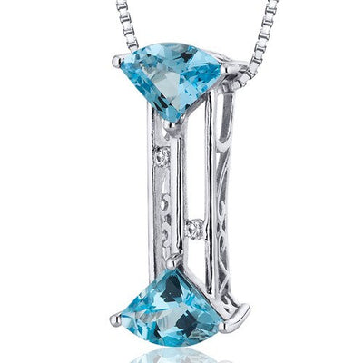 Swiss Blue Topaz Pendant Sterling Silver Fan Cut 2 Carats