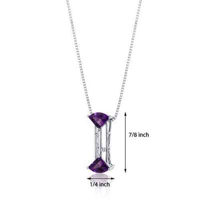 Amethyst Pendant Necklace Sterling Silver Fan Shape 1.5 Carats