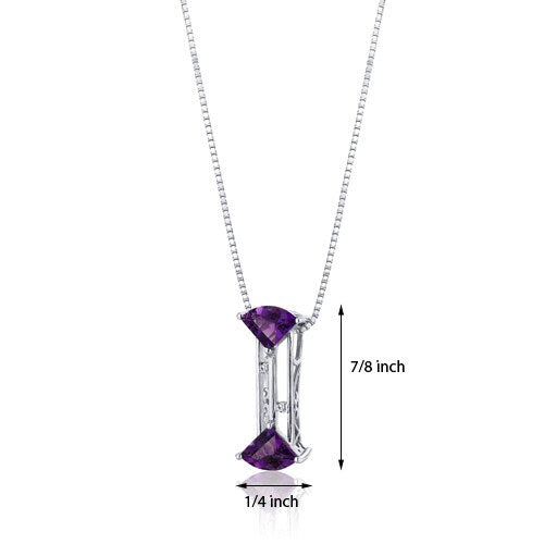 Amethyst Pendant Necklace Sterling Silver Fan Shape 1.5 Carats